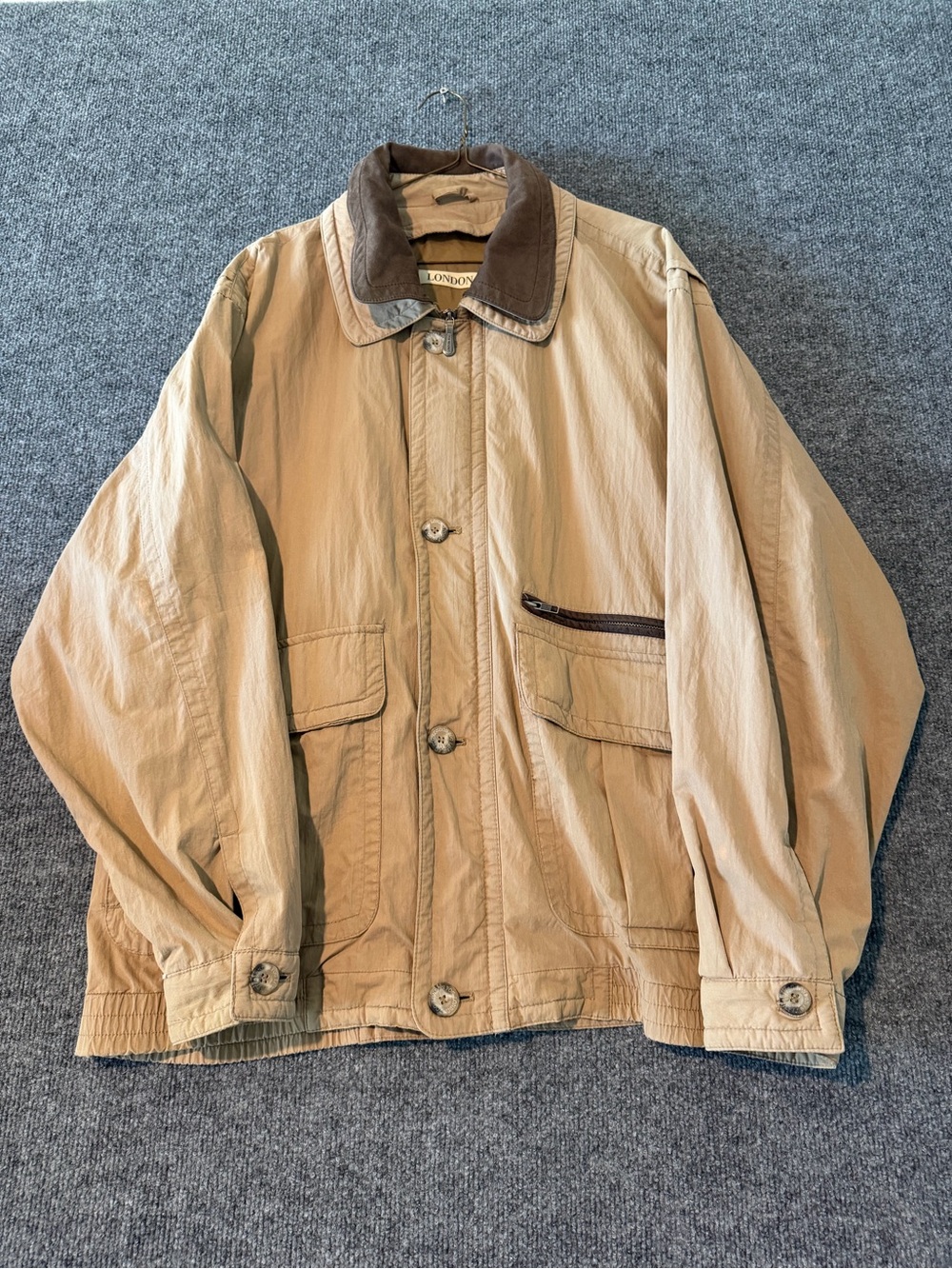 London Fog Tan Lightweight Shirt Jacket with Contrast Collar